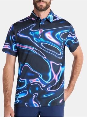 Birdie Bound Men Abstract Neon Print Stretch Golf Polo Shirt Black/Pink Size 2XL